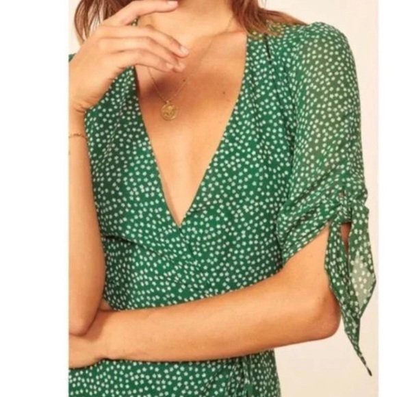 Reformation Mini Green Floral Wrap Dress - Picture 5 of 8